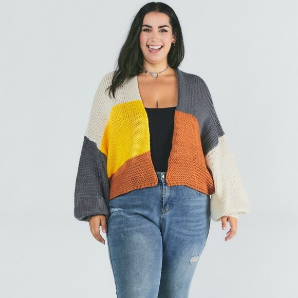 DAVI & DANI COLOUR BLOCK LONG SLEEVE CARDIGAN SIZE MEDIUM - Picture 2 of 8